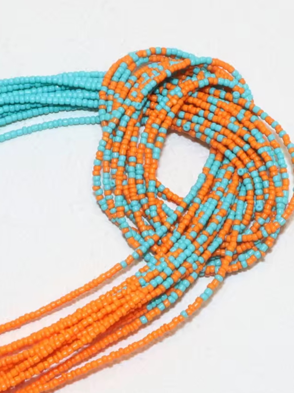 Turquoise Orange Beaded Knot Statement Necklace Boho Chic - Picture 6 of 6